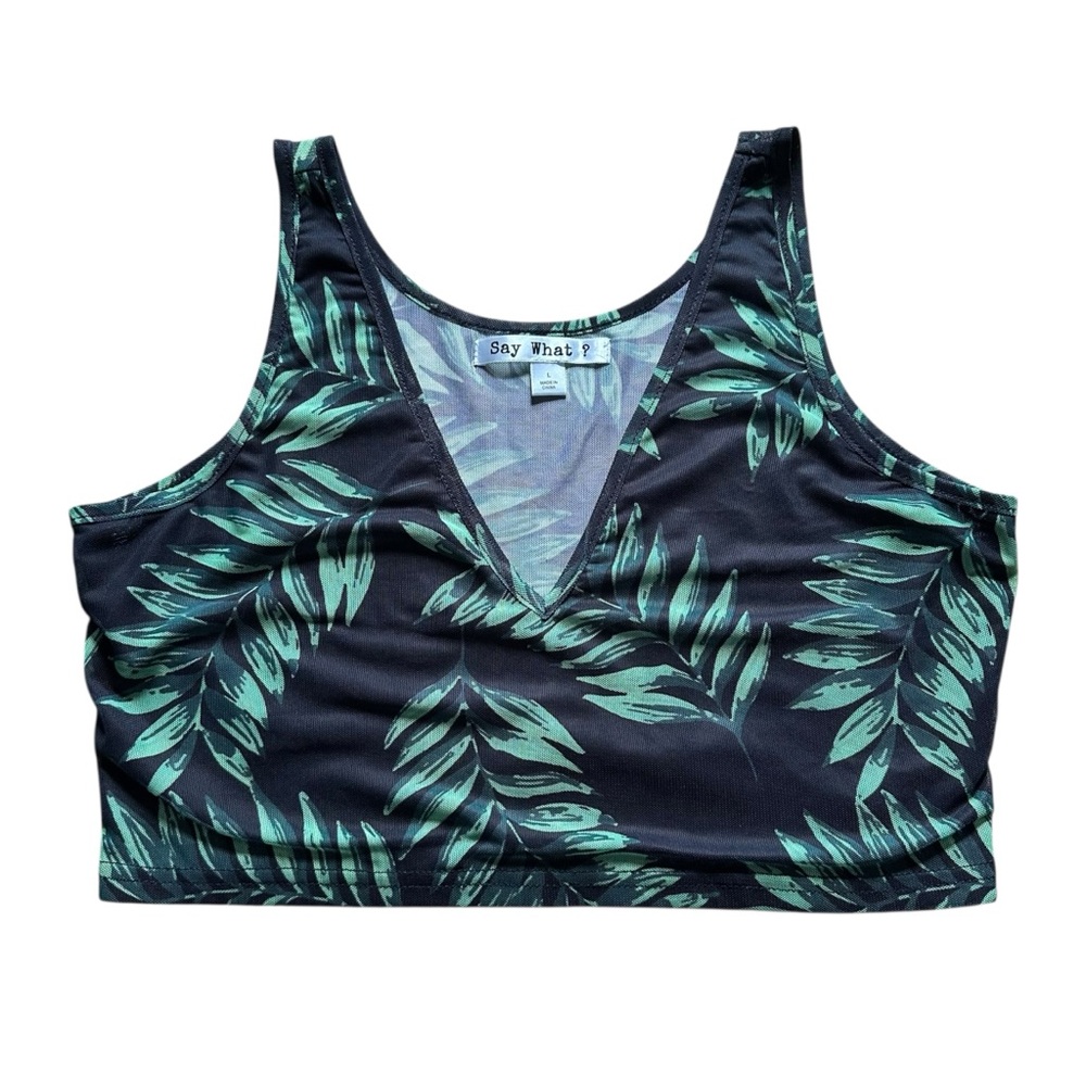 Tropical Leaf Cropped V-Neck Top